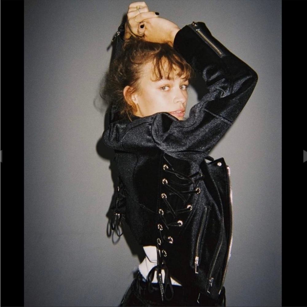 The Kooples Black Velvet Tie Moto Jacket